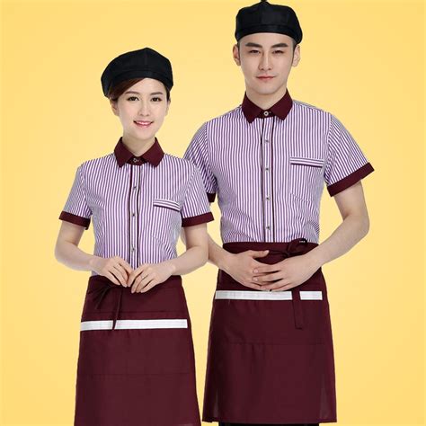 Stripes Restaurant Food Table Service Waiter Uniforms Shirt Apron