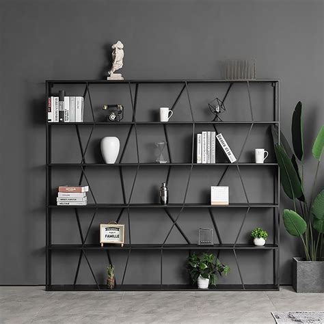Black Modern Geometric Bookshelf Metal With 5 Tier Shelving In 2021