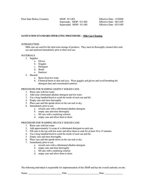 Sanitation Standard Operating Procedures Template Fill And Sign