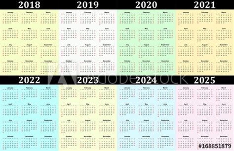 Calendars for all the 12 months for 2021 in pdf format is given to make calendar printable easy. Eight year vector calendar - 2018, 2019, 2020, 2021, 2022, 2023, 2024 and 2025. - Buy this stock ...