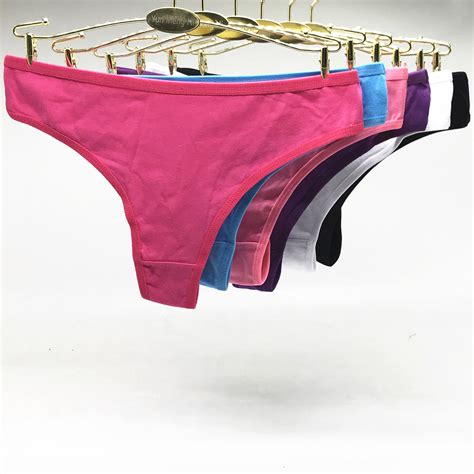 6 Pcslot Ladies Solid Color Sexy Thongs Womens Cotton Underwear G
