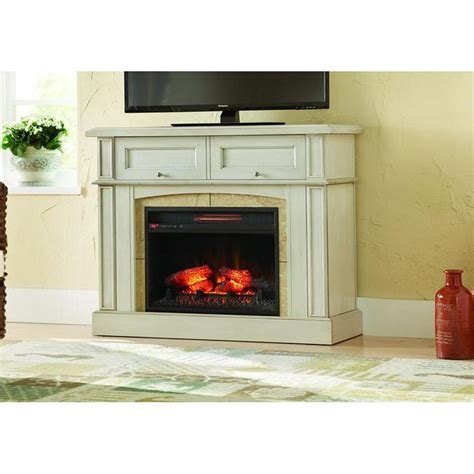 mantel console infrared electric fireplace antique white