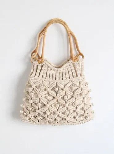 Ivory Cotton Ladies Homemade Macrame Handbag Size 14x20 Inch At Rs