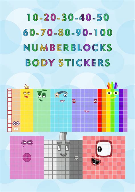 Numberblocks 10 100 Body Stickers Waterproof Scratch And Uv Resistant