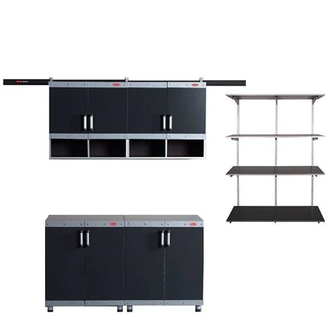 Crafted from engineered wood, this system features a streamlined design and solid finish that compliments any color scheme. Rubbermaid FastTrack Garage Laminate 4-Piece Cabinet Set ...