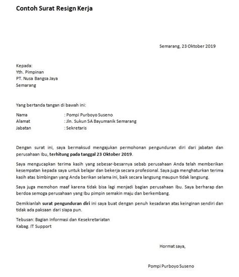 Contoh Surat Resign Simple
