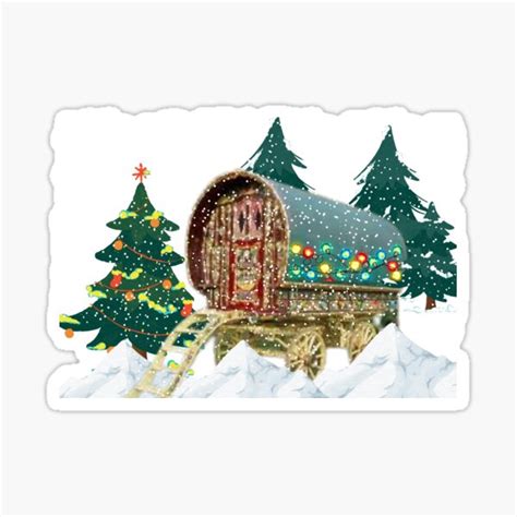Romany Gypsy Caravan Christmas Card Sticker For Sale By Britishglory