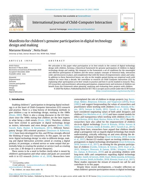 Pdf Manifesto For Childrens Genuine Participation In Digital