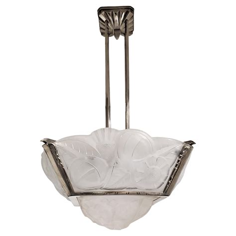 French Art Deco Chandelier With Lalique Style Glass At 1stdibs