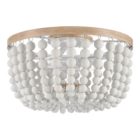 Hampton Bay Cayman 13 In 2 Light White And Faux Wood Beaded Flush