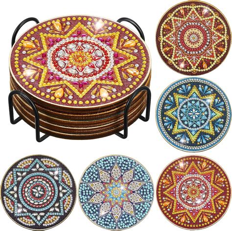 5 Pcs Diamond Painting Coasters With Holder Diy Mandala Coasters Round