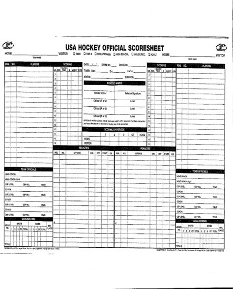 Printable Hockey Scoresheet 12 Printable Hockey Score
