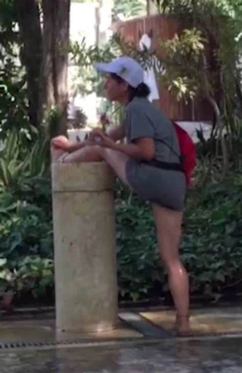 Video Woman Caught Shaving Legs In Public Drinking Fountain In Spain