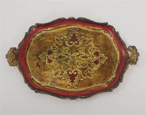 Florentine Wood Handled Tray Vintage Hand Painted Italian Serving Tray