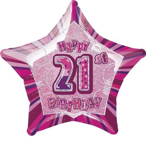 20 Pink Happy 21st Birthday Prismatic Foil Helium Balloon Balloons