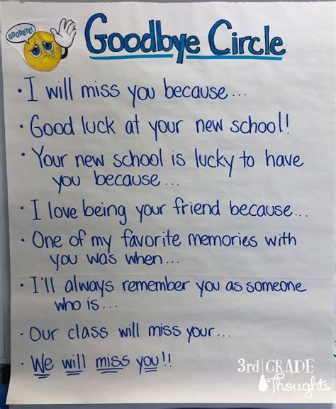 saying farewell with a goodbye circle 3rd grade thoughts elementary school counseling school