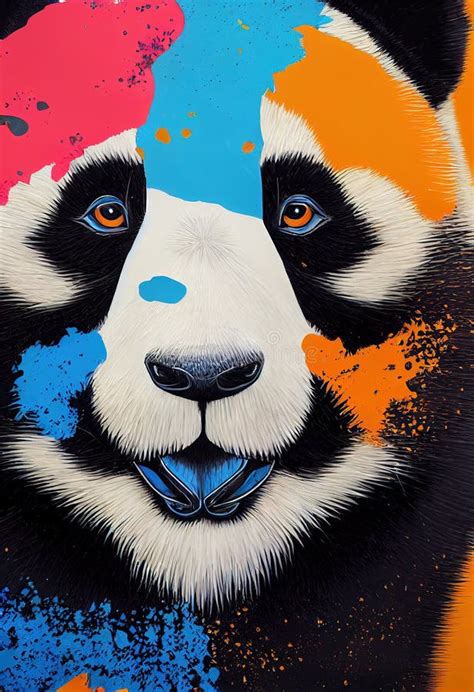 Colorful Panda Portrait Bright Cute Bear Panda Ai Generated Stock