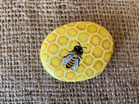 Painted Rock Bee Honeycomb Hand Painted Rock Art Etsy In 2021 Hand