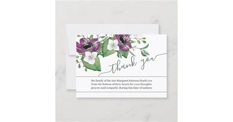 Photo And Purple Flowers Funeral Thank You Card