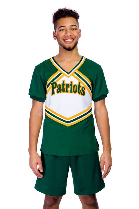 Patriots Mens Custom Cheer Uniform Forest Green White And Bright