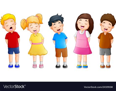 Cartoon Group Children Singing Together Royalty Free Vector