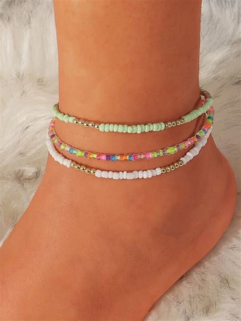 3pcs Simple Beaded Anklet Summer Beach Jewelry Handmade Ankle