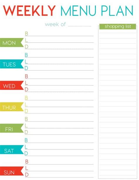 Free Weekly Menu Planner Printable