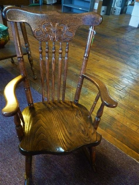 Antique Oak Rocking Chair Childs Pressed Back Solid Seat 1895 Etsy