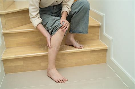 asian lady woman patient fall down the stairs because slippery surfaces stock image image of