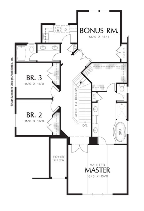 Upper Floor Plan Image For Mascord Seymour Narrow Lot Craftsman Plan