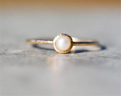 Tiny Pearl Ring In 14k Gold Pearl Engagement Ring Solid 14k Gold