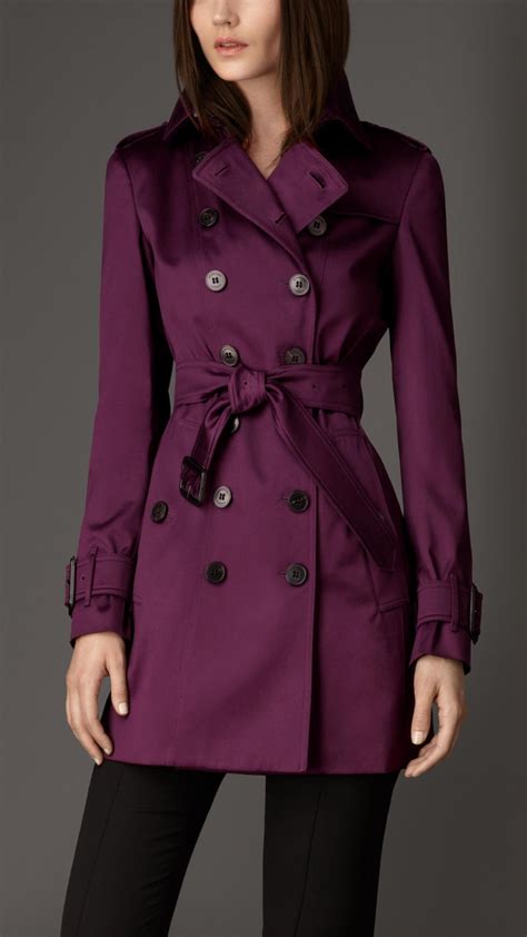 Lyst Burberry Midlength Cotton Sateen Trench Coat In Purple