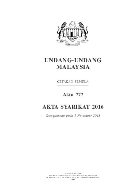 Akta skim kepentingan ini adalah platform alternatif. (PDF) UNDANG-UNDANG MALAYSIA Akta 777 AKTA SYARIKAT 2016 ...