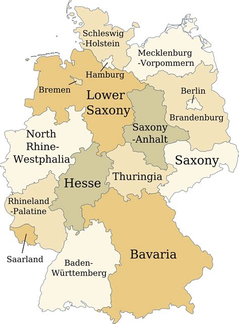 The 16 States Of Germany With Map