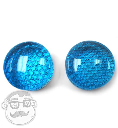 Blue Honeycomb Glass Plugs 0 Gauge 1 Inch