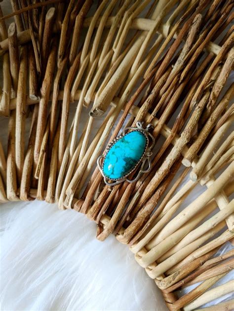 Navajo Signed SR Blue Gem Turquoise Sterling Necklace Bijou Stone Co