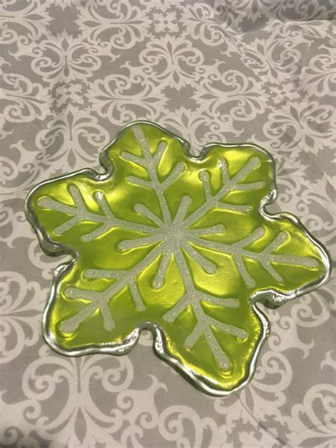 Green Snowflake Candle Plate Ebay