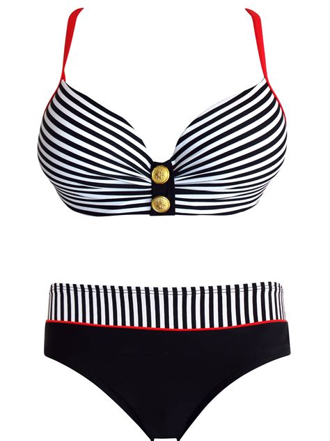 Naturana Naturana BLACK Padded Wired Nautical Striped Bikini Set