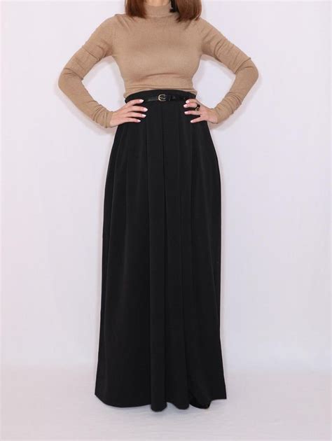 Black Long Wool Skirt With Pockets Black Wool Maxi Skirt Etsy Long