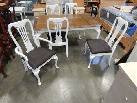 The dining table set uses as much metal bars as possible to ensure its sturdiness and durability, except for the tabletop and chair seat part, all brand new and high quality. RUSTIC QUEEN ANNE DINING TABLE W/ 4 CHAIRS, LEAF, AND ...
