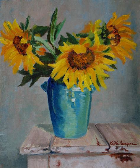 Sunflowers In Blue Vase Painting By Keith Burgess Fine Art America