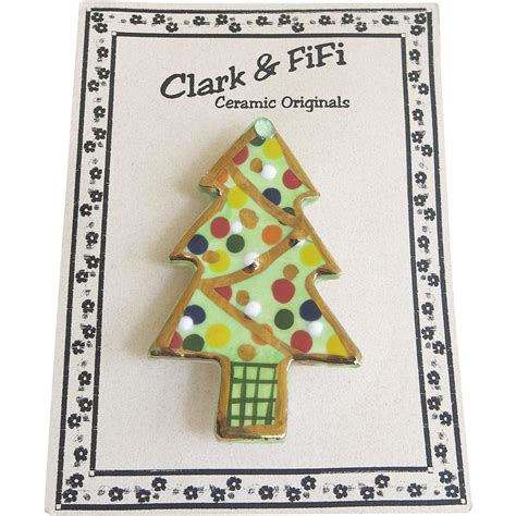 Vintage Clark Fifi Christmas Tree Pin Original Card Ceramic Handcrafted