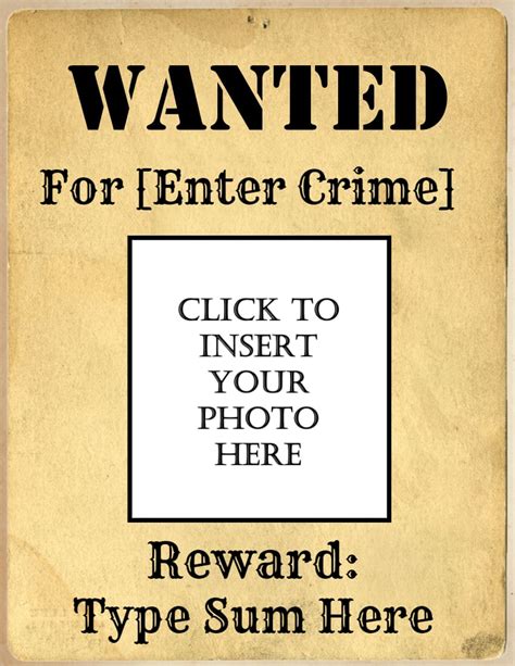 Wanted Poster Template Free Online Printable Templates