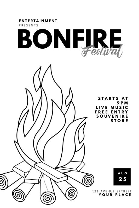 Black And White Bonfire Flyer Template Postermywall