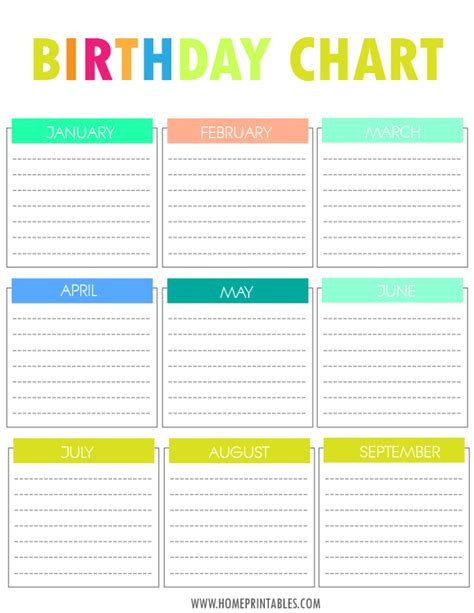 Your Free Printable Birthday Chart Home Printables