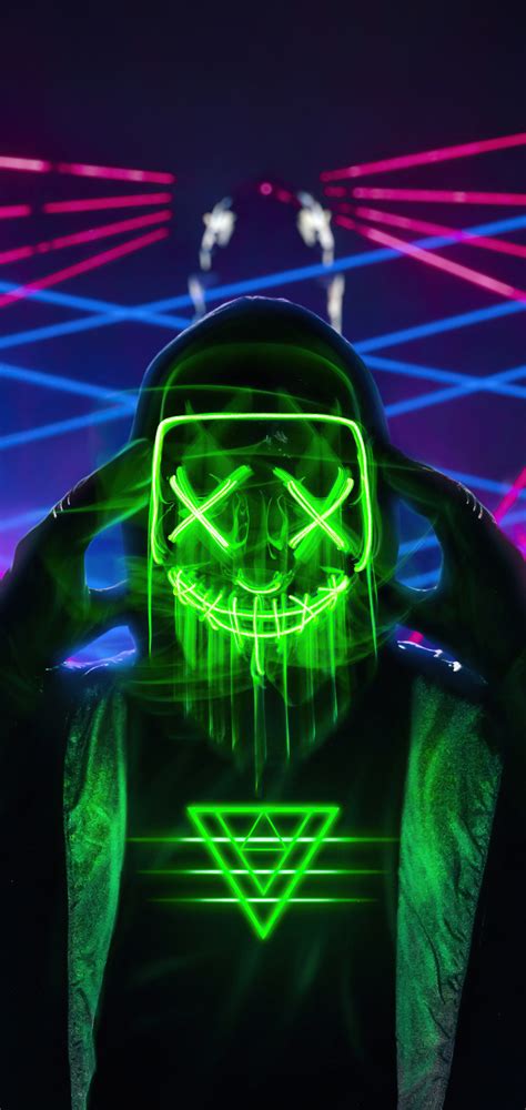 1080x2280 Neon Green Mask Triangle Guy 4k One Plus 6huawei P20honor View 10vivo Y85oppo F7