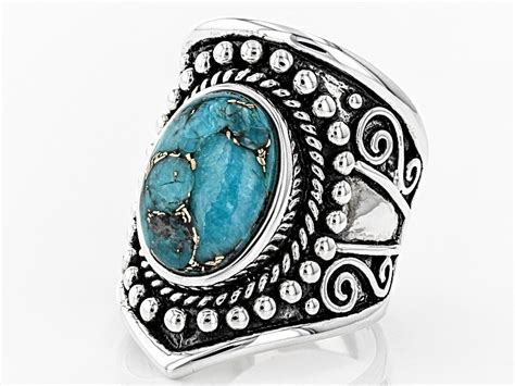 Pre Owned Oval Cabochon Turquoise Sterling Silver Ring Silver Rings
