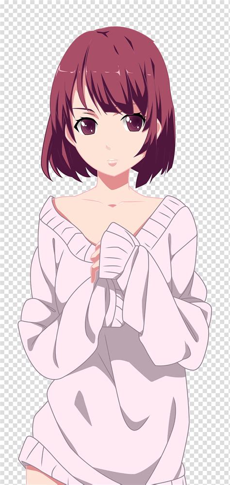 Anime Girl Update Maroon Haired Woman In White Long Sleeved Shirt