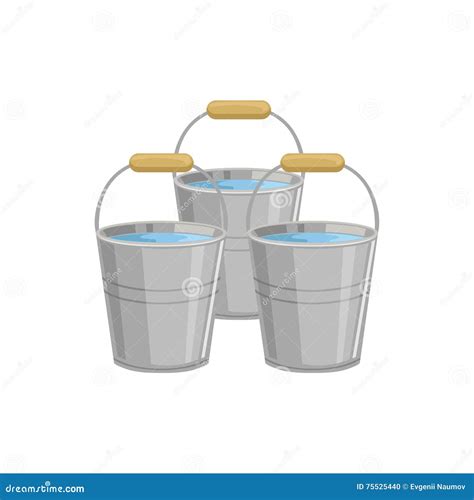 Three Metal Buckets With Water Stock Vector Illustration Of Object