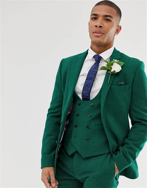 Asos Design Wedding Super Skinny Suit Jacket In Green Twill Modesens